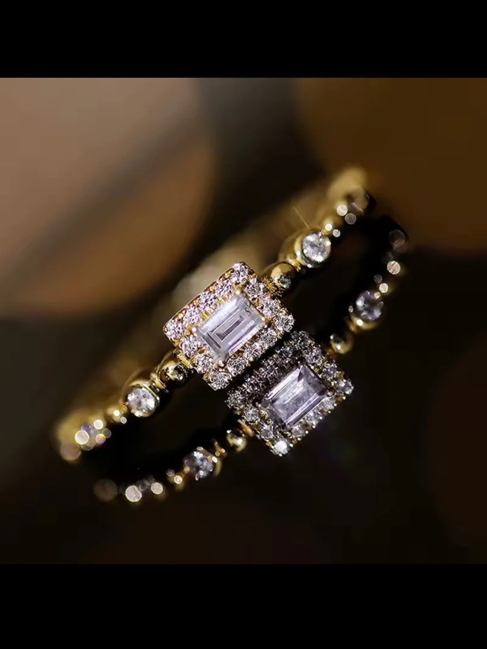 Gold Emerald-Cut Halo Stackable Ring - New Size 7/8
